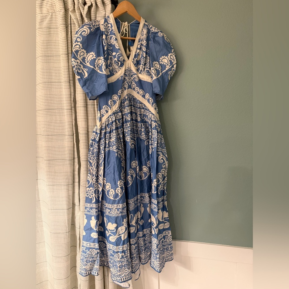 Farm Rio x Anthropologie Printed V-Neck Puff-Sleeve Maxi Dress new XS - Picture 3 of 14